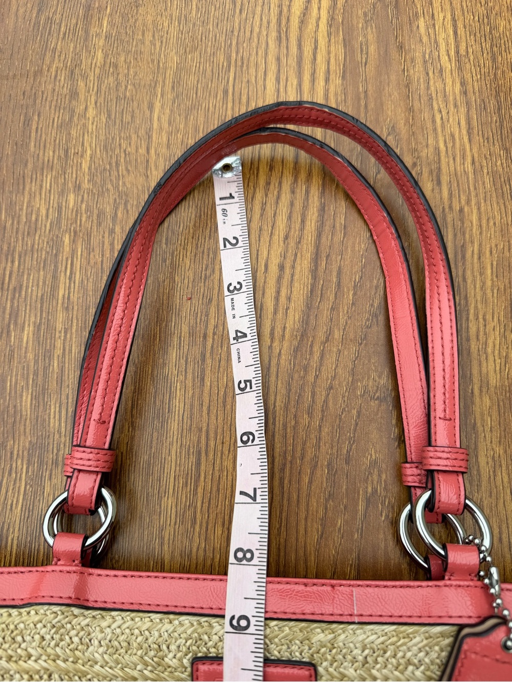 Coach Straw Floral Applique Tote Bag Pink Patent Leather Beach Shoulder F29861 - Picture 14 of 16